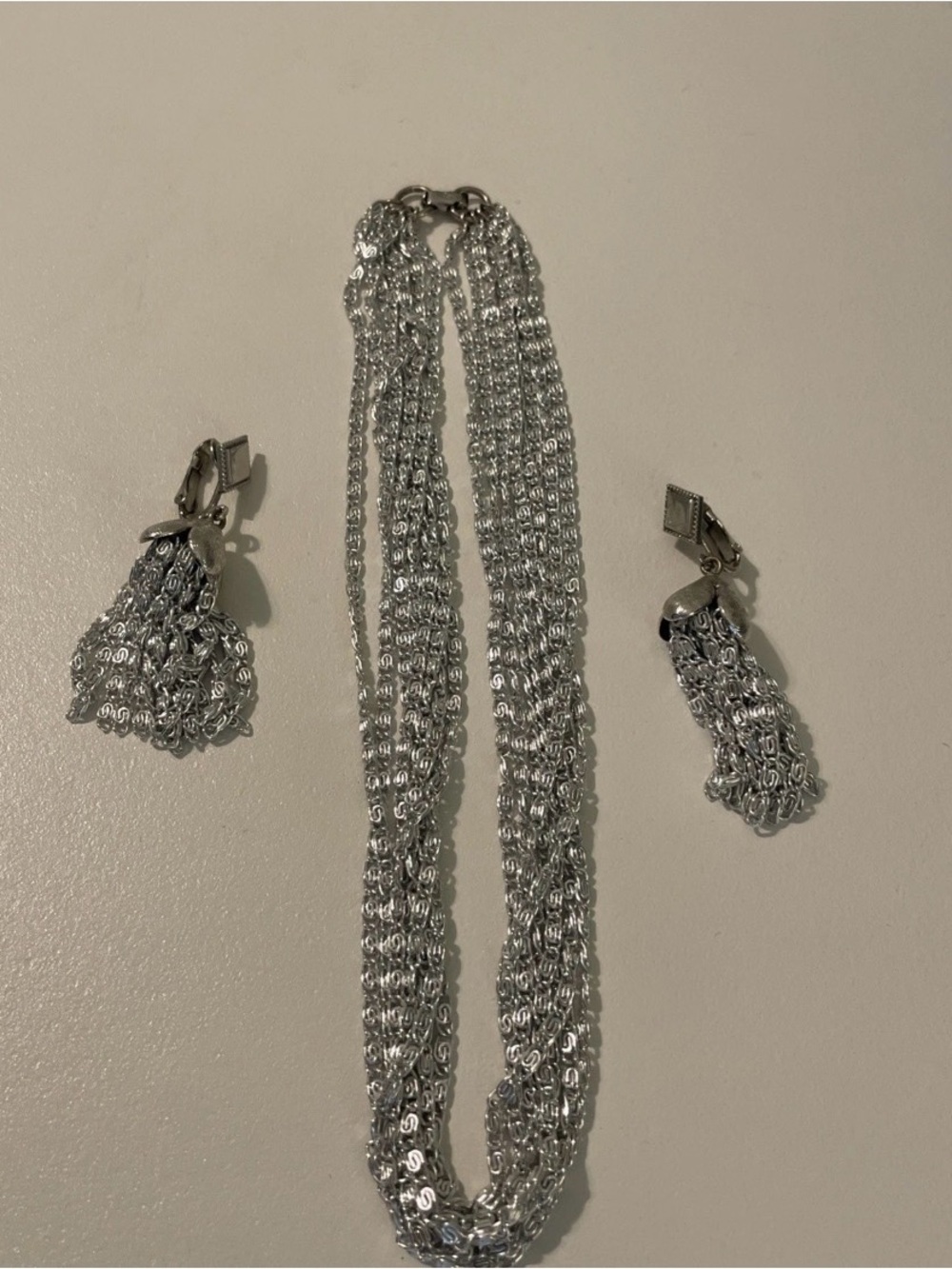 Vintage SARAH COVENTRY Multiple Chain Necklace & Clip On Earrings Chic Hollywood